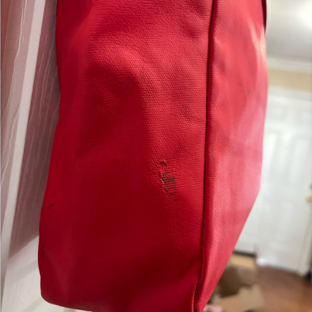 Tory Burch Red Dipped Canvas Stacked Logo Tote Has Minor Cleaning Callouts GUC - Picture 4 of 16